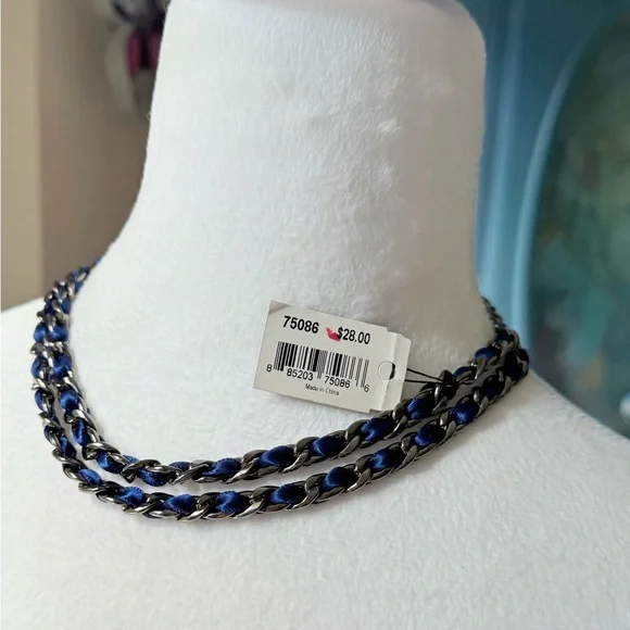 ⚕️18” Healing Hematite Blue Ribbon Woven Chain Necklace by Cookie Lee - Picture 10 of 10